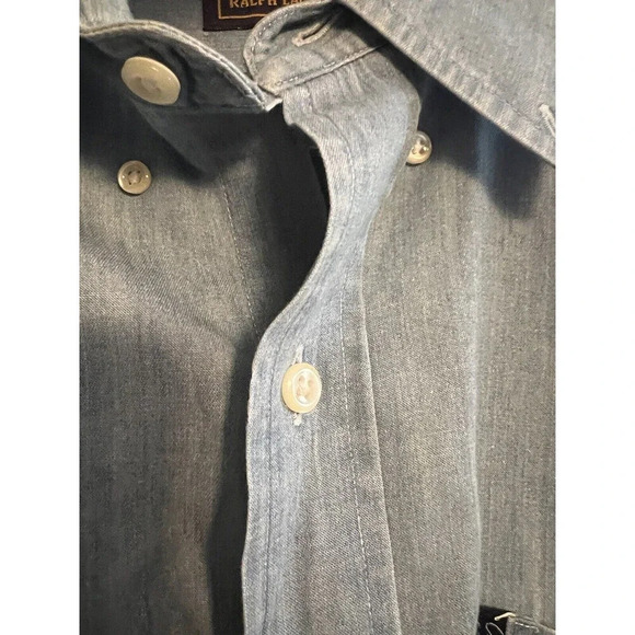 Chaps Ralph Lauren denim shirt men's XL extra large blue long sleeve Vintage - Picture 4 of 12